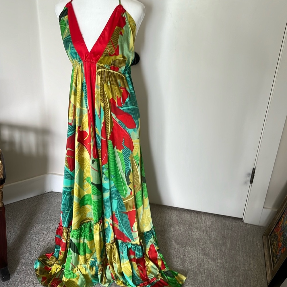 Beautiful colorful long silky sundress with adjustable straps VICI size L